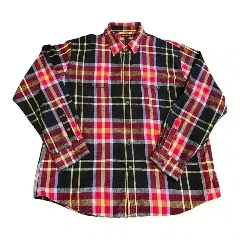 Lands’ End Men’s Button Down Plaid Cotton Flannel Shirt XXL (18-18 1/2)
